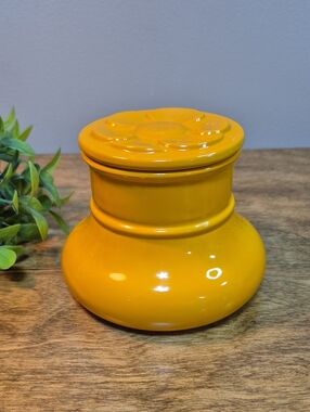VERRERIE DU GIER France Vintage Yellow  Decorative Jar with Flowered Pattern Lid